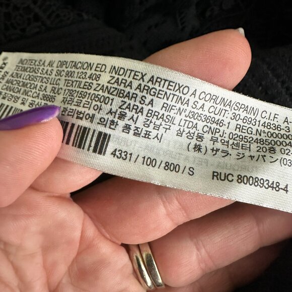 2/$30 ZARA Frill Sleeve Crochet Lace Blouse Black Small #A0670 - Picture 7 of 8